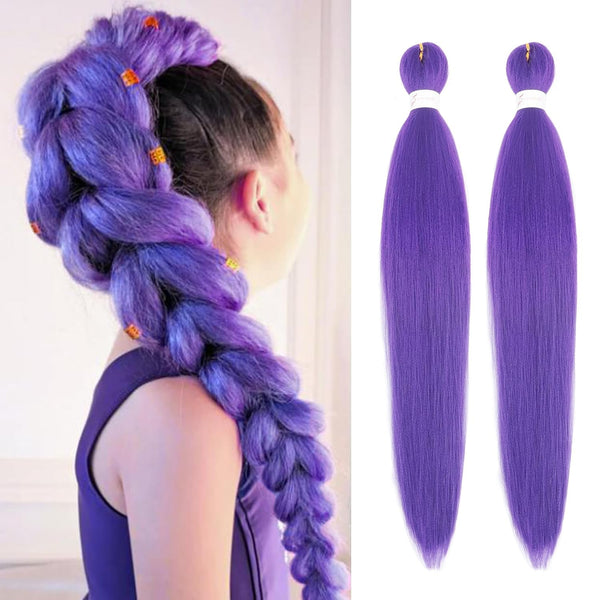 Long Purple Braiding Hair 30 Inch, Pre Stretched Synthetic Braiding Hair for Braids,2 Packs Purple Rumi Hair Extensions for Stage Party Halloween Costume Cosplay