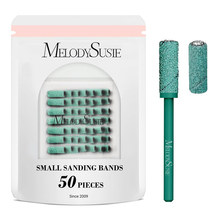 50 Pcs Nail Drill Bits Small Sanding Bands with 3.1Mm Mandrel Bit, 180 Fine Grit Nail File for Acrylic Nails Gel Manicures and Pedicure, Pink