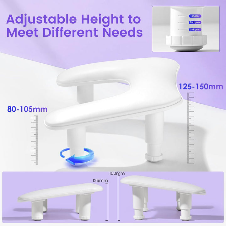 Big Arm Rest for Nails Tech: 2Nd Generation U-Shaped Manicure Nail Arm Rest Stand Height Adjustable Armrest Microfiber PU Leather Hand Rest Pillow for Acrylic Nails (White)