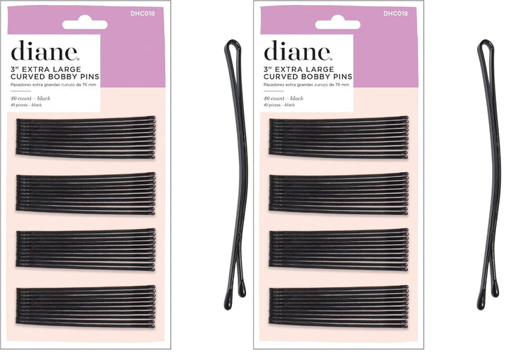 2.5” Curved Black Bobby Pins for Women, Girls, Salon, Hairdressing, Rollers, Long and Thick Hair, Large Flat Hair Pins with Ball Tips for Securing Updos, Flyaways, 40 Count