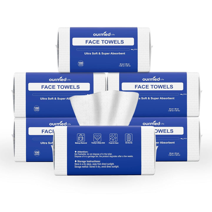 Face Towels, Disposable Biodegradable Clean Facial Towels for Sensitive Skin, Lint- Free Face Cloths for Makeup Remover, Skincare and Women Cleaning, Dry Wipes,100 Count Dot Texture