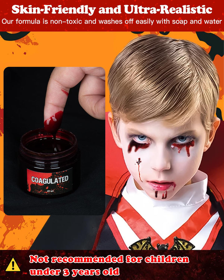 3PCS Halloween Fake Blood Makeup Kit 5.04Oz - 2.04Oz Fake Blood Spray, 2.04Oz Dripping Blood, 1.36Oz Coagulated Gel Blood, Realistic Washable Fake Blood Makeup for Zombie Vampire Clown Monster Cosplay