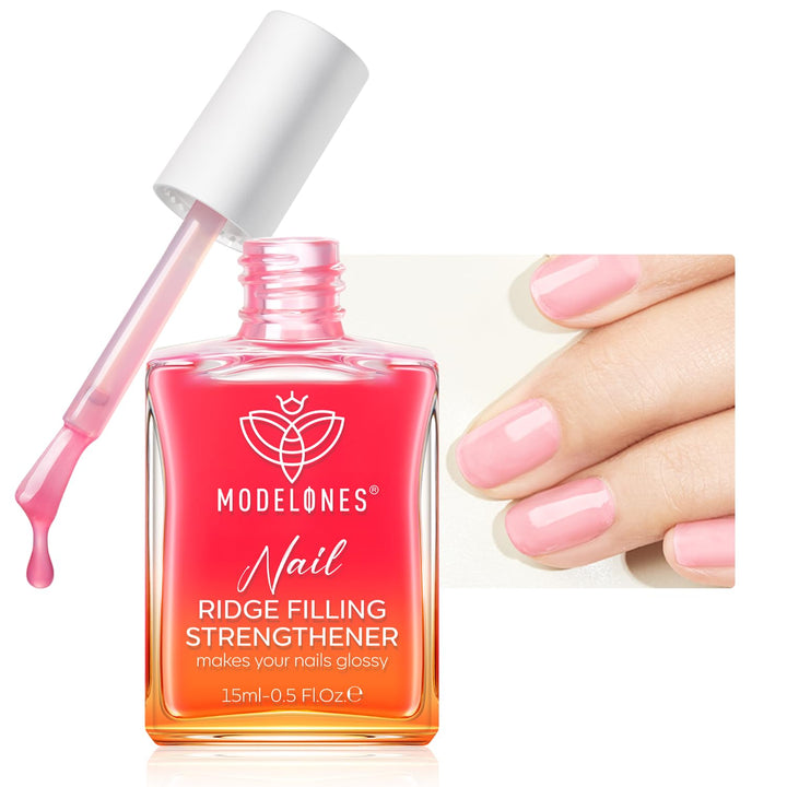 Nail Strengthener and Growth Nail Hardener Extra Strong and Growth Nude Pink Orange Nail Polish Nail Repair for Damaged Nails Strengthening Polish Ridge Filler for Nails 15Ml