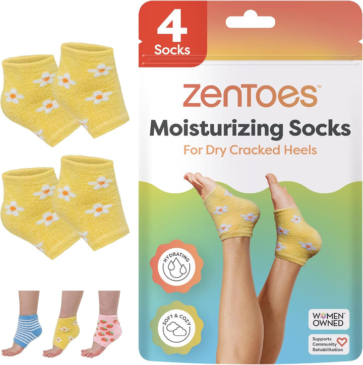 Moisturizing Socks for Cracked Heel Treatment - Vitamin E, Olive Oil and Jojoba Oil Infused Heel Socks to Soften and Hydrate (Fuzzy Blue, Regular)