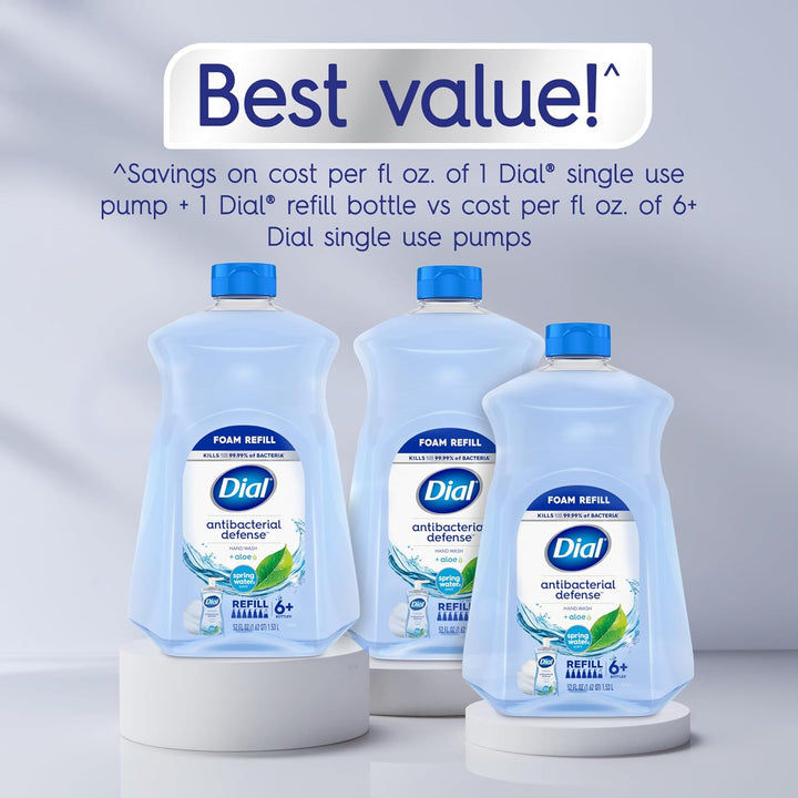 Antibacterial Defense Foaming Hand Soap + Aloe, Spring Water Scent, 52 Fl Oz Hand Soap Refill, Dermatologist-Tested, Gentle on Skin