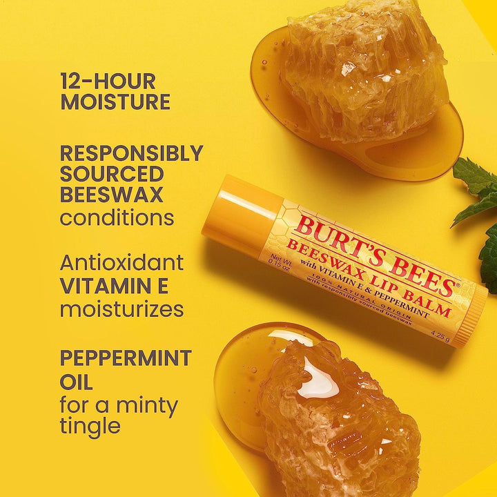 Lip Balm - Original Beeswax, Lip Moisturizer with Responsibly Sourced Beeswax, Tint-Free, Natural Origin Conditioning Treatment, 4 Tubes, 0.15 Oz.