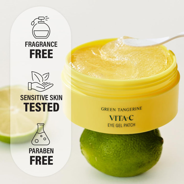 Green Tangerine Vitamin C Eye Patches 60 Sheets – Hydrating Gel under Eye Masks for Tired Puffy Eyes, Korean Skincare, Glass Skin Look, Daily Self Care Essentials