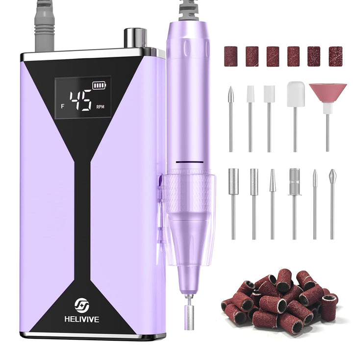 Professional Electric Nail Drill 45000RPM (Portable & Rechargeable) (With 11 Drill Bits ) Cordless Nail File Machine for Shaping, Polishing & Removing Gel Nails for Salon Home (Pink)