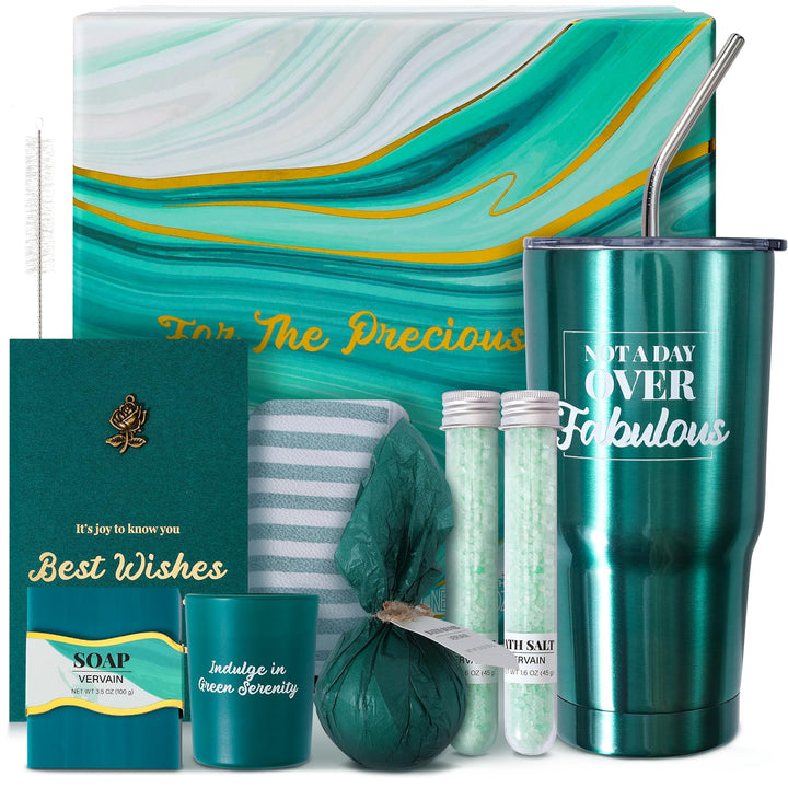 Gifts for Women BFFLOVE Gift Set for Women 5Pcs Cherry Blossom Spa Set, Birthday Gifts for Her with Massage Oil, Scented Candle, Bath Salts, Hand Cream