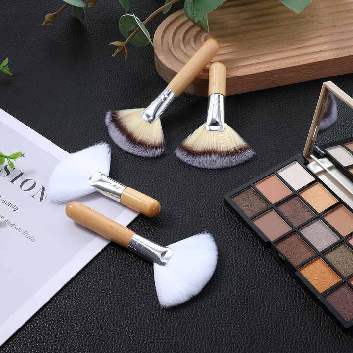 4Pcs Fluffy Facial Brushes Esthetician Fan Brushes Esthetician Short Handle Fan Brush Soft Bristle Highlighter Brush Face Makeup Tools for Powder Blush Body Powder Brush