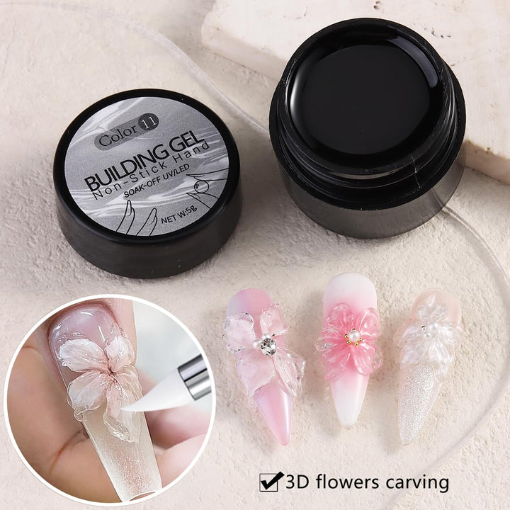 2PCS Clear 3D Sculpting Gel Kit - Non-Sticky Hand Carving Gel with Silicone Pen for Nails 3D Flowers Nail Design Manicure Salon Supplies