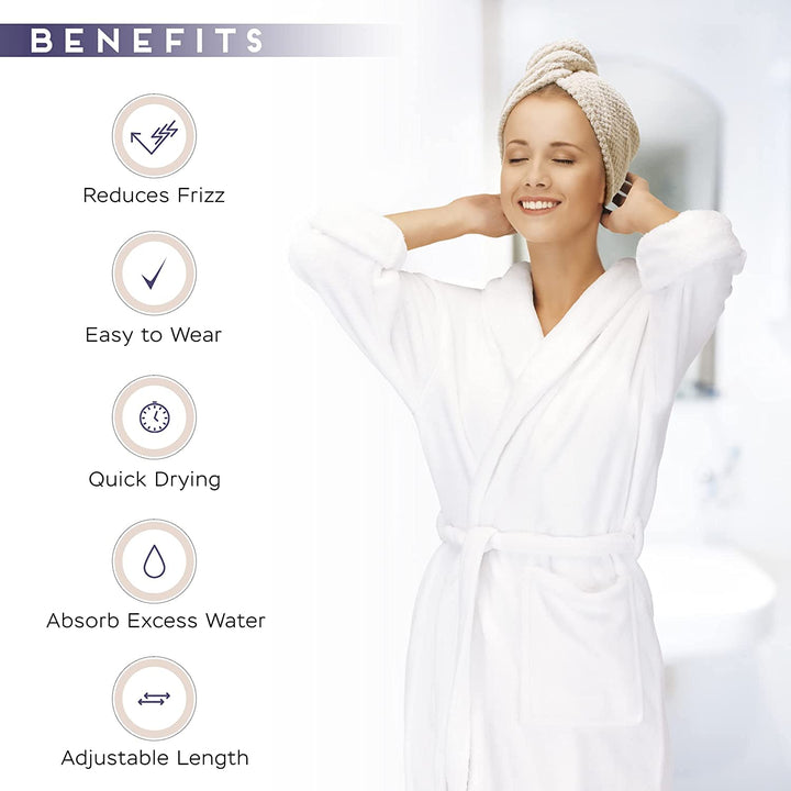 2 Pack Microfiber Hair Towel Wrap for Women, anti Frizz Quick Drying Hair Turban for All Hair Style, Absorbent and Lightweight (Beige)