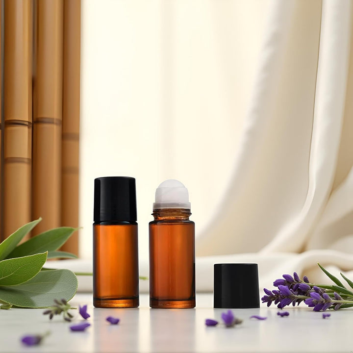 2Pcs Brown 50Ml Glass Essential Oil Roller Bottles Refillable Roll on Bottles Empty Deodorant Bottle Containers Rollerball for Fragrance Roller Refillable Containers Accessories