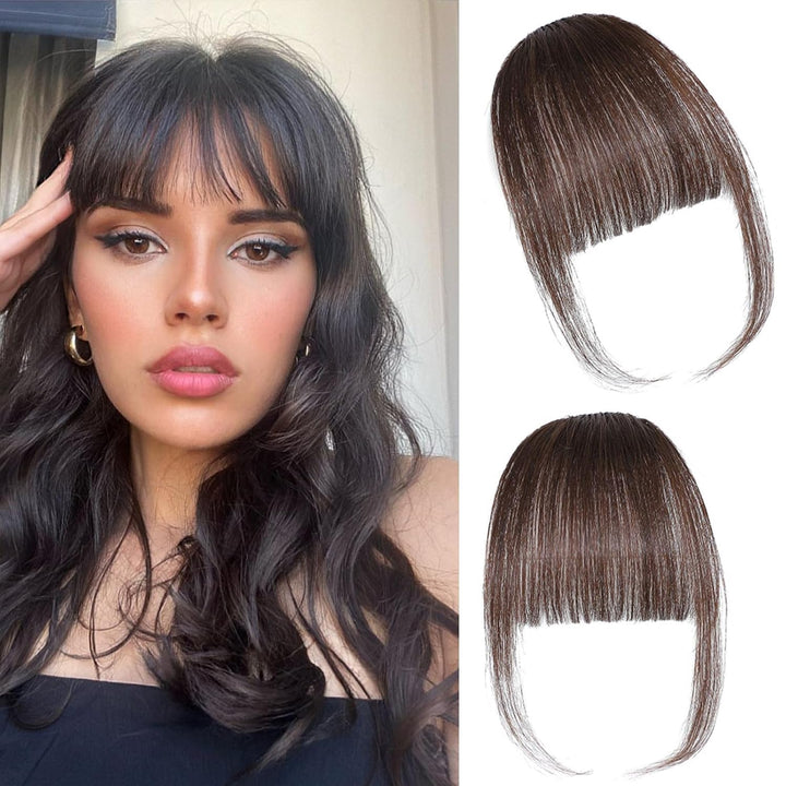 Clip in Bangs 100% Real Human Hair Extensions Wispy Natural Black Fake Bangs Hair Clip on Bangs for Women Fringe with Temples Hairpieces Faux Bangs for Daily Wear
