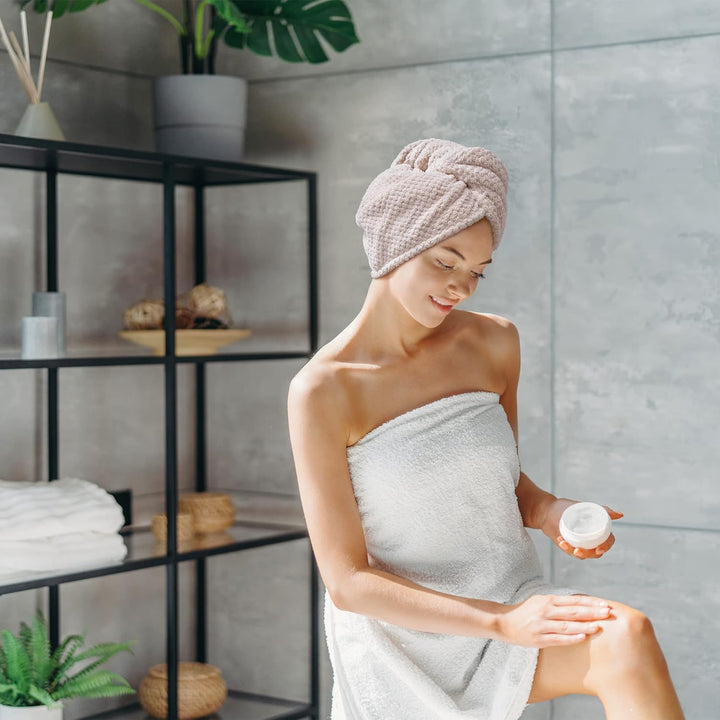 2 Pack Microfiber Hair Towel Wrap for Women, anti Frizz Quick Drying Hair Turban for All Hair Style, Absorbent and Lightweight (Beige)