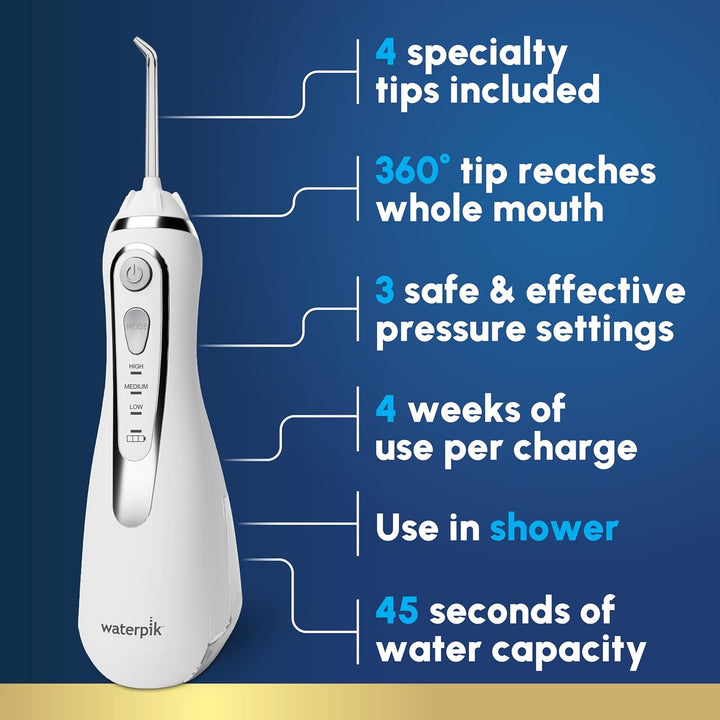 Cordless Advanced 2.0 Water Flosser for Teeth, Gums, Braces, Dental Care with Travel Bag and 4 Tips, ADA Accepted, Rechargeable, Portable, and Waterproof, White WP-580, Packaging May Vary