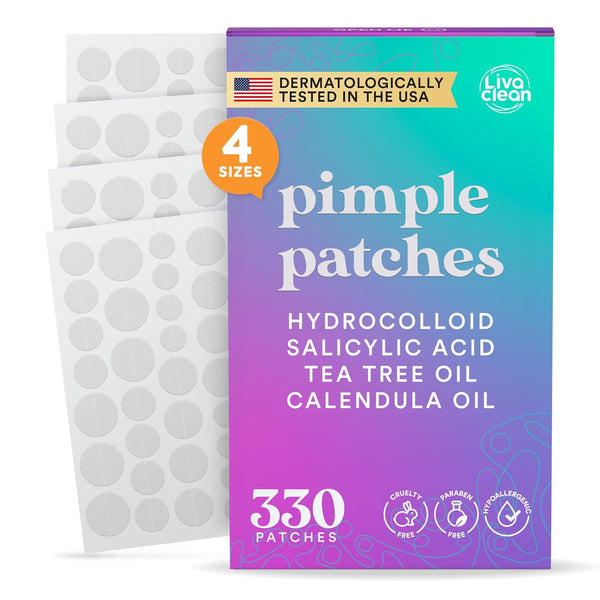 330 CT Pimple Patches for Face W/Salicylic Acid, Tea Tree Oil & Calendula Oil - Four Sizes - Pimple Patch, Hydrocolloid Patch, Acne Patches for Face