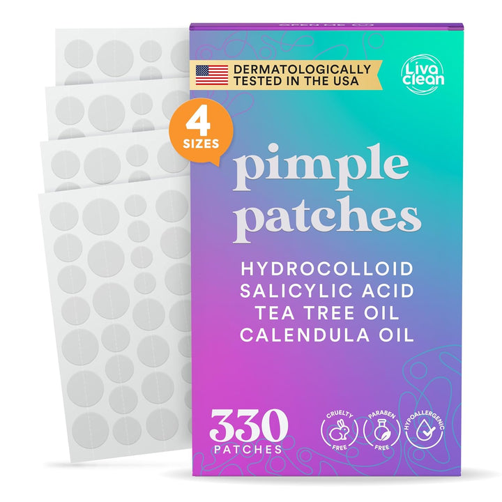 330 CT Pimple Patches for Face W/Salicylic Acid, Tea Tree Oil & Calendula Oil - Four Sizes - Pimple Patch, Hydrocolloid Patch, Acne Patches for Face