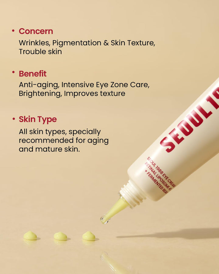 KSECRET SEOUL 1988 Eye Cream : Retinal Liposome 4% + Fermented Bean, Wrinkle Care, Anti-Aging, Skin Elasticity, Pigmentation, Retinol, 30Ml/1.01 Fl.Oz.