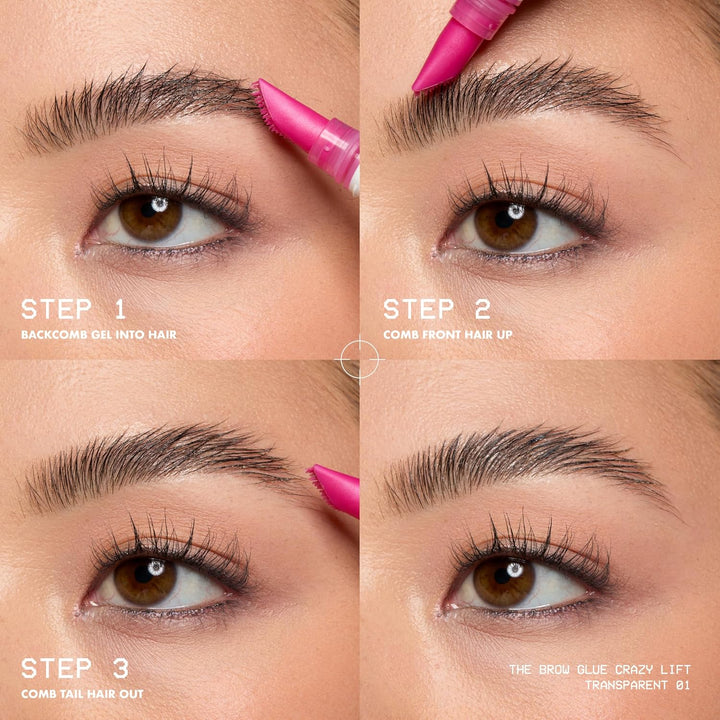 the Brow Glue Crazy Lift, Brow Lamination Gel with 16HR Strong Hold & Built-In Styling Comb - Clear Eyebrow Gel