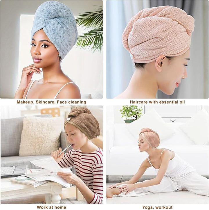 Soft Microfiber Hair Drying Towel Wrap, 5 Pack Elastic Hair Turbans for Fast Drying, Ideal for Women, Curly Wet Hair