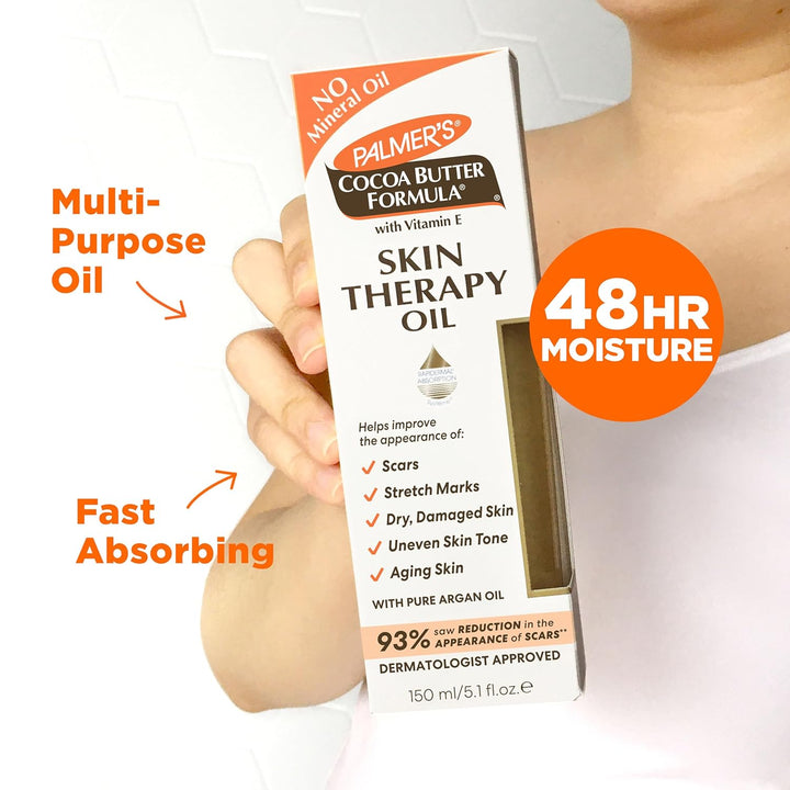 Cocoa Butter Formula Skin Therapy Moisturizing Body Oil with Vitamin E & Pure Argan Oil, Deep Body Moisturizer for Dry, Damaged Skin, 5.1 Ounces
