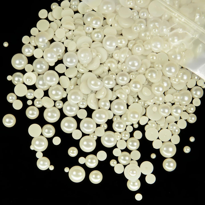 51G White Half Pearls for Crafting 4Mm 5Mm 6Mm 8Mm 10Mm Mix Sizes Pure White Flatback round Beads Charms for Nails Face Eyes Makeup Tumblers Bottles DIY Crafts Bedazzling Clothes Shoes Phones