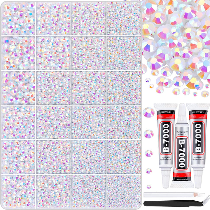 18000Pcs Resin Jelly Rhinestones for Bedazzling, Multicolor 3Mm Flatback Rainbow Gems, Bedazzler Kit with 3Pcs 10Ml B7000 Jewelry Glue for Crafts Crafting Book Shoes Nail Art