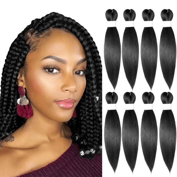 Purple Braiding Hair 20 Inch Pre Stretched Hair Long Straight Crochet Braids Yaki Texture Synthetic Fiber 4 Packs (Dark Purple)