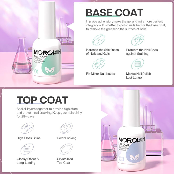 Dip Powder Liquid Set with Activator Base Top Coat and Dipping Powder Brush Saver 4Pcs 0.5Oz for Dip Nail Kit