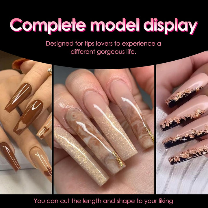 Long Straight Nails Tips,240Pcs Full Cover Soft Gel Nail Tips for Acrylic Nails Professional 12 Size Pre-Shaped XXL Straight Shape False Nail Half Matte Fake Nail for Press on Nail Extensions