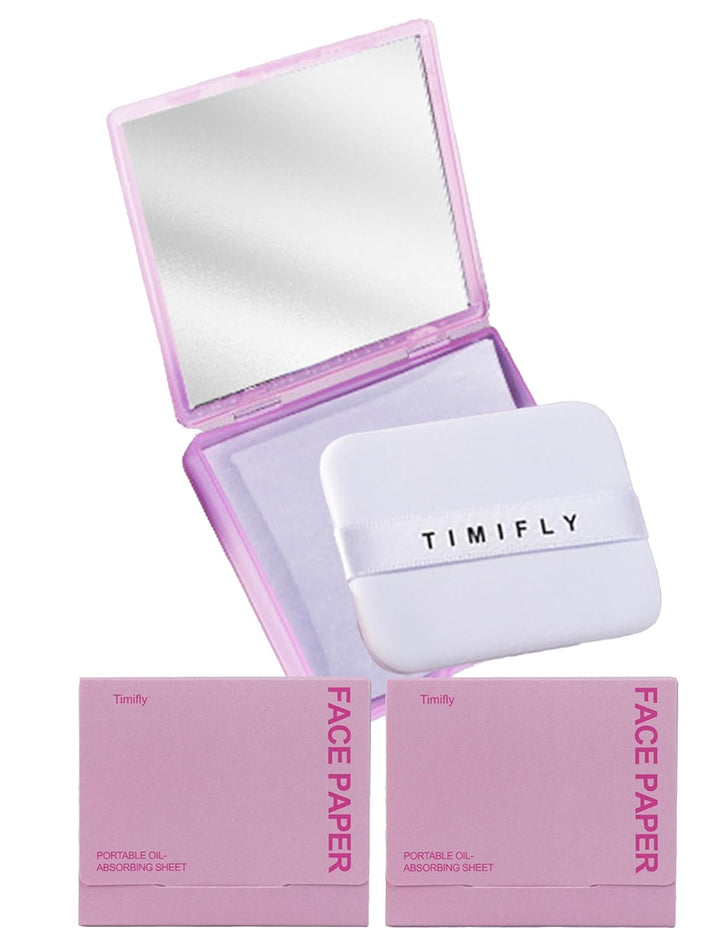 Oil Blotting Paper - 300 Sheets W/Mirror, Puff & Refills, Absorbs Excess Face Oil, Controls Shine, Gentle for Makeup Use