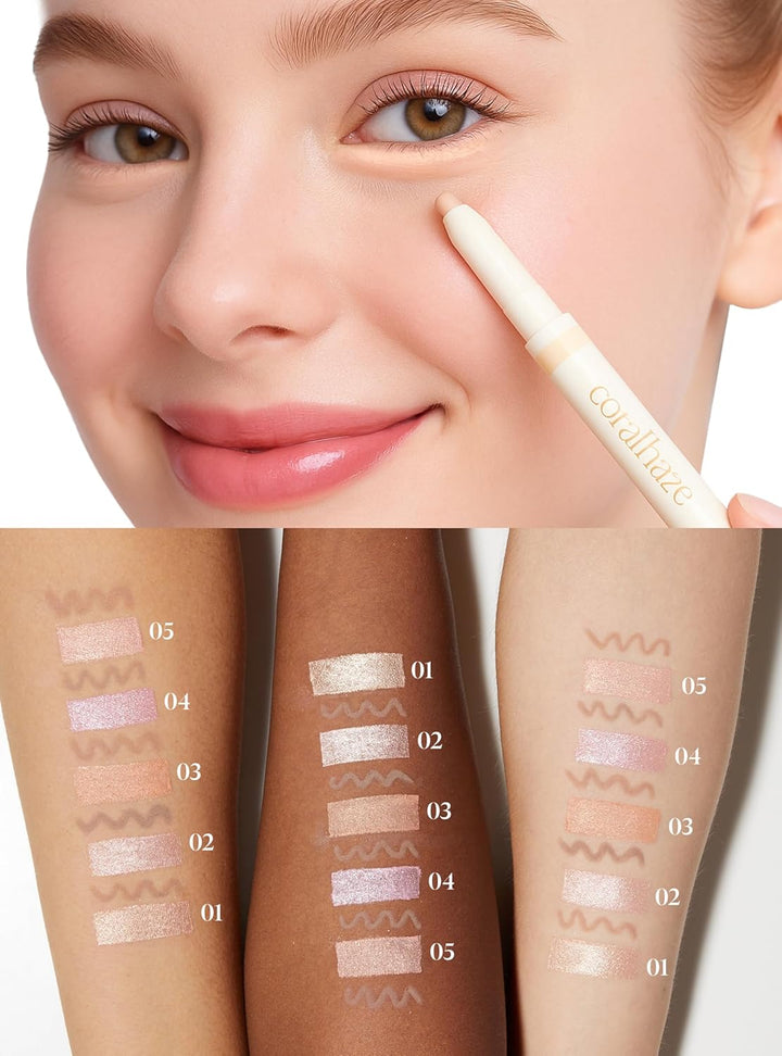 Idol AEGYO-SAL Maker 01 Champagne Beige, 2-In-1 Under-Eye Highlighter and Contour Liner for Bright, Voluminous Eyes, Long-Lasting, Smudge-Proof Shimmer Stick with Natural Glow, Korean Beauty