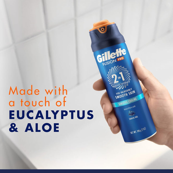 PRO Shaving Gel for Men Cools to Soothe Skin and Hydrates Facial Hair, TWIN PACK - Total 14Oz, Proglide Sensitive 2 in 1 Shave Gel