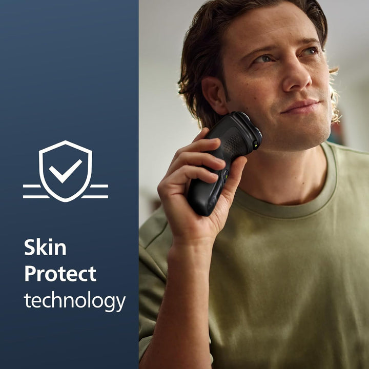 Shaver 3900 Series, Wet and Dry Electric Shaver, P-Cap, Travel Pouch, Charging Stand, Storm Blue, Model S3341/92