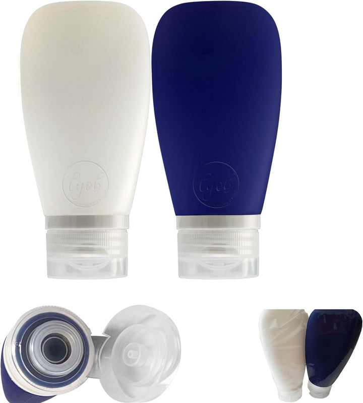 Travel Bottles for Toiletries, TSA Approved 3Oz (90Ml) Leak Proof Silicone Refillable Squeeze Travel Size Containers BPA Free for Cleansers, Lotions, Shampoo 3-Pk (Black-Gray-White)