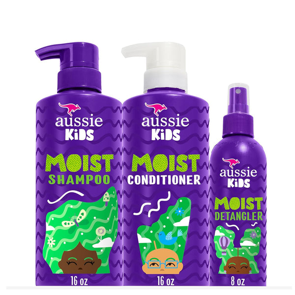 Kids Hair Care Bundle Set Including: Shampoo (16 Fl Oz), Conditioner (16 Fl Oz) & Detangler Spray (8 Fl Oz), Paraben- Freem Sulfate-Free, Dye-Free, Cruelty-Free, Tangle-Free Styling