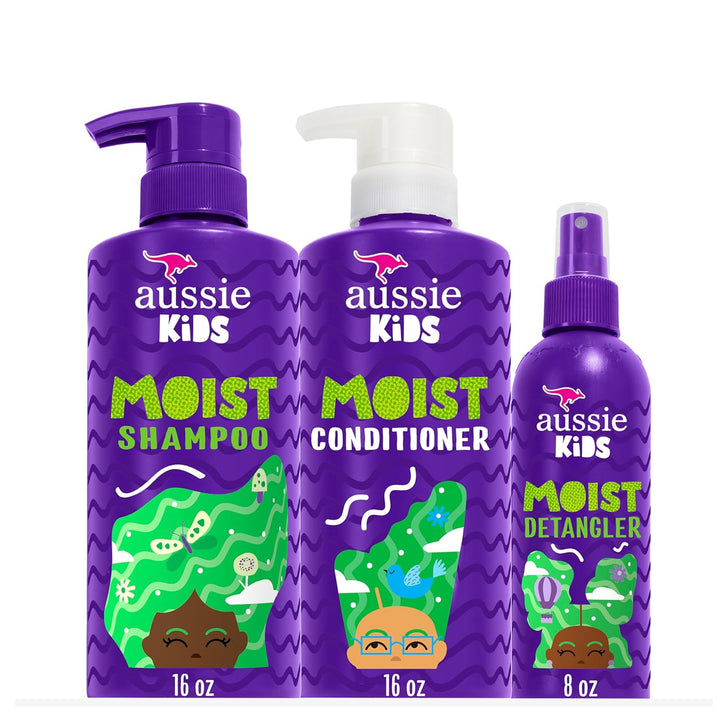 Kids Hair Care Bundle Set Including: Shampoo (16 Fl Oz), Conditioner (16 Fl Oz) & Detangler Spray (8 Fl Oz), Paraben- Freem Sulfate-Free, Dye-Free, Cruelty-Free, Tangle-Free Styling