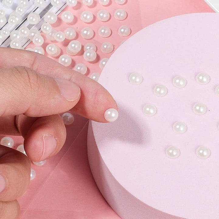 Pearl Stickers for Crafts Self Adhesive Face Pearl Sticker Gems Hair Pearls Stick on 1650 Pcs Pearls Beads for Face, Makeup, Earrings, Nail, 3Mm/4Mm/5Mm/6Mm (White)