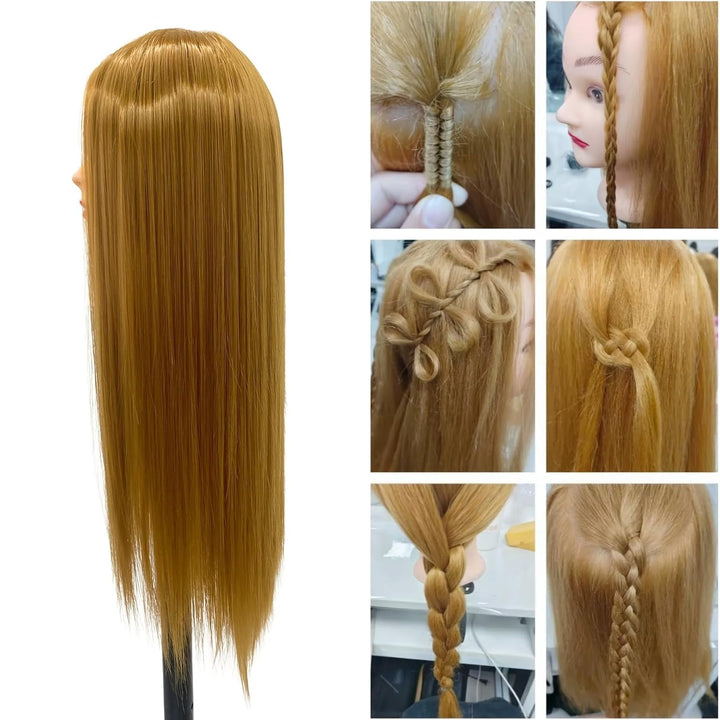 26"-28" Light Auburn Hair Mannequin Head Practicing Braiding, Cosmetology Mannequin Head with Hair for Styling, Training Head for Group Practice Braids Skills and Have Fun