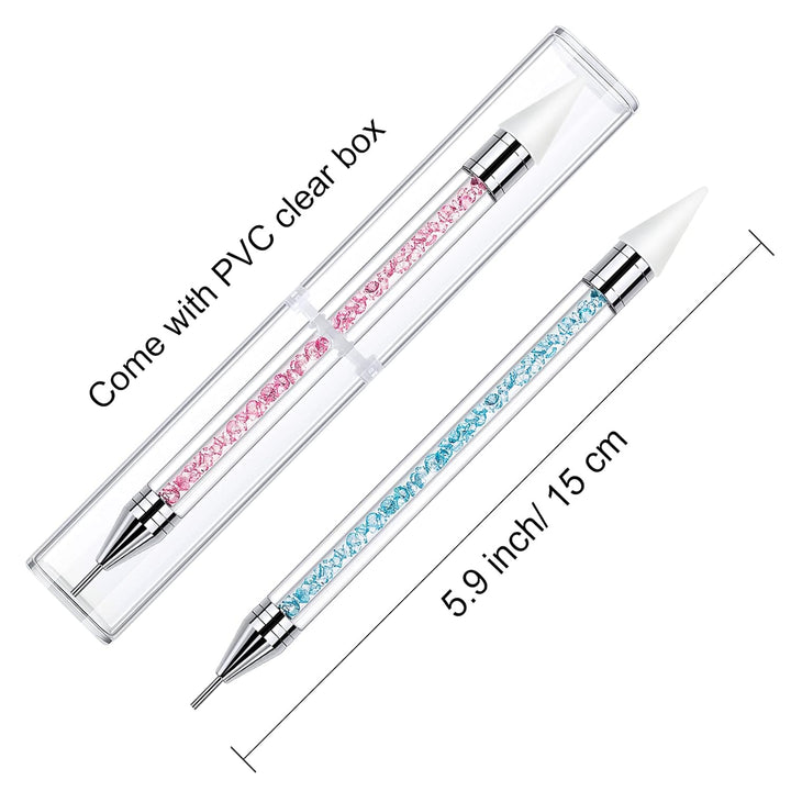 2 Pieces Rhinestone Picker Dotting Pen, Dual-Ended Rhinestone Gems Crystals Studs Picker Wax Pencil Pen Crystal Beads Handle Manicure Nail Art DIY Decoration Tool (Light Blue Pink)
