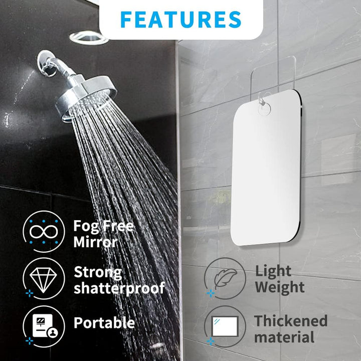 Shatterproof Shower Mirror Fogless for Shaving(2 Pack,Larger 10.7X8 Inch) 43% than Original,Unbreakable Deluxe Plexiglass Makeup Mirror,Largest Bathroom Wall Hanging,Portable Handheld Camping,Silver1