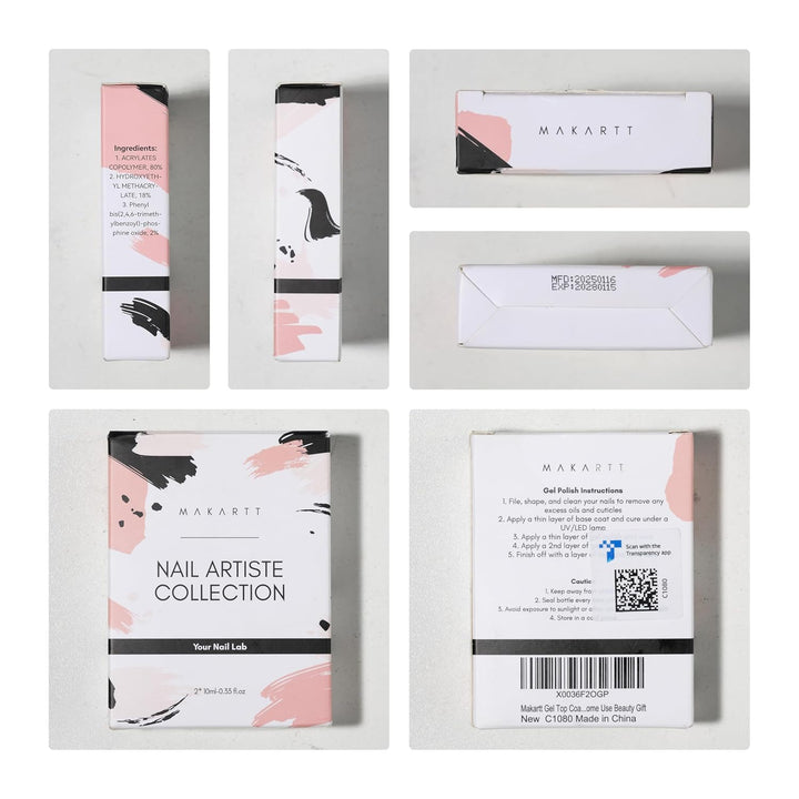 Gel Top Coat - 2 PCS No Wipe Top Coat Gel Nail Polish High Glossy Shine Finish Long Lasting, 10ML Clear Soak off UV Nail Lamp, Salon Quality Art Design for Home Use Beauty Gift