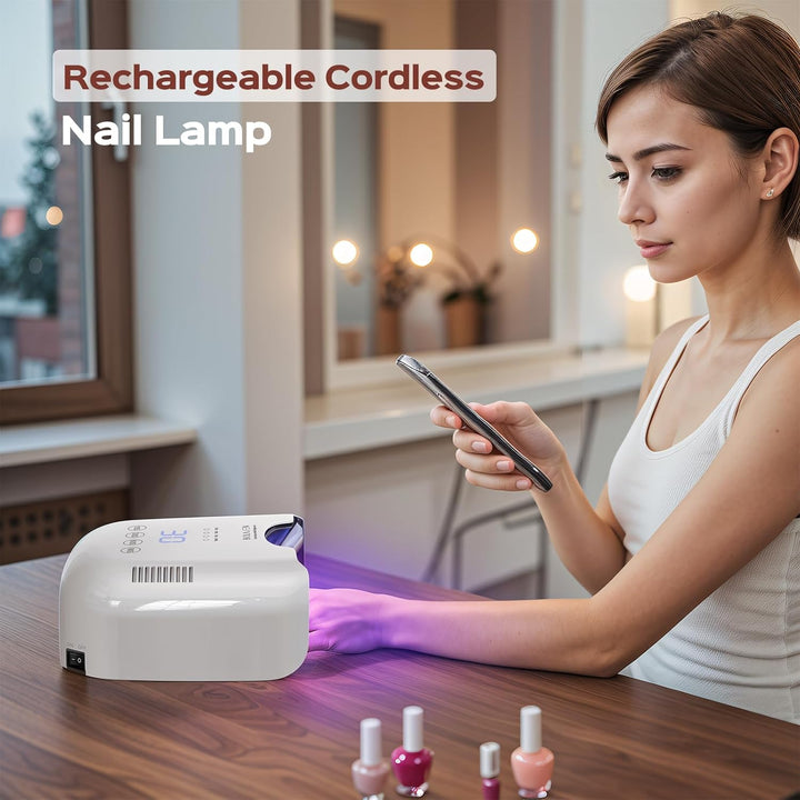 Cordless Rechargeable UV Nail Lamp - UV Light for Gel Nails with Metallic Reflector & Metal Base, 54W Portable Wireless LED Nail Dryer, Professional Fast Charger Curing Lamp for Salon P30 PRO