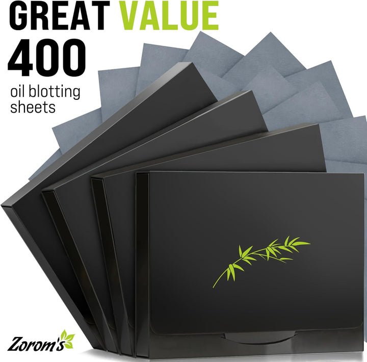 Natural Oil Blotting Sheets for Face with Bamboo Charcoal - 4Pk/400 Makeup Friendly Oil Absorbing Sheets for Face - Blotting Papers for Oily Skin