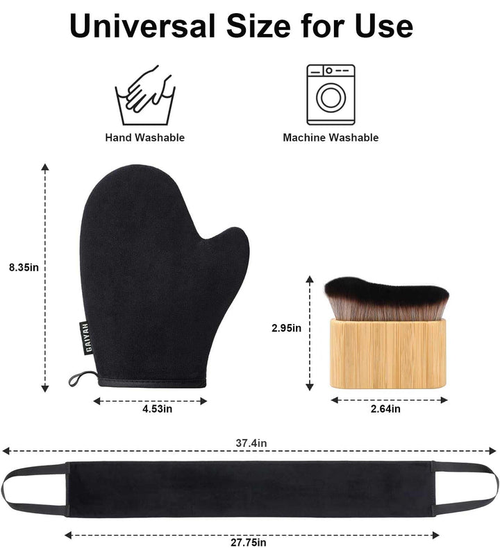3 in 1 Self Tanning Mitts Self Tanner Mitt Applicator Kit - Tanning Glove for Self Tan Mitt, Tanning Brush for Self Tan Brush Back Tanning Applicator Kabuki Body Brush Self Tanner Back Applicator