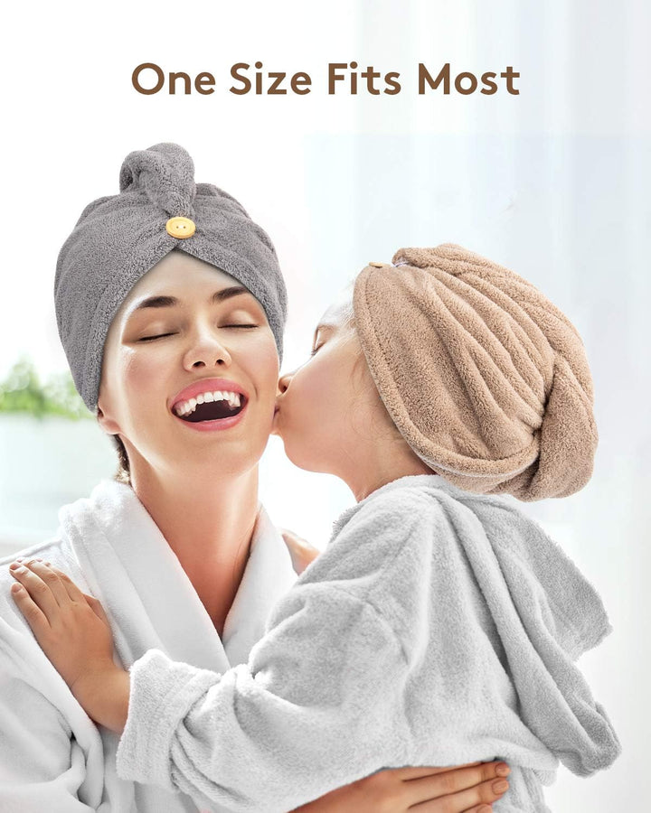 3 Pack Hair Drying Towels, Hair Towel with Button, Super Absorbent Microfiber Hair Towel for Curly Hair, Fast Drying Hair Wraps for Women Girls, Microfiber Towel for Hair