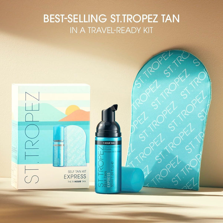 Self Tan Express Mini Kit, Travel-Sized Bronzing Mousse & Tanning Applicator Mitt, Vegan-Friendly Tanner, Even & Natural Self Tan