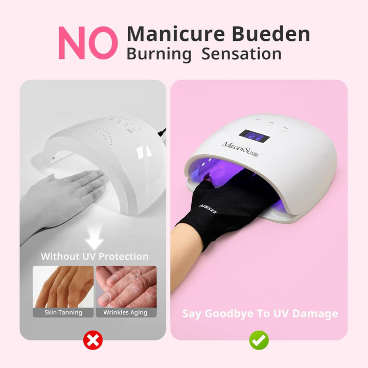 UV Gloves for Nail Lamp,Professional UPF50+ UV Protection Gloves for Manicures Nail Art,Fingerless Gloves That Shield Skin from the Sun and Nail Lamp (Black)