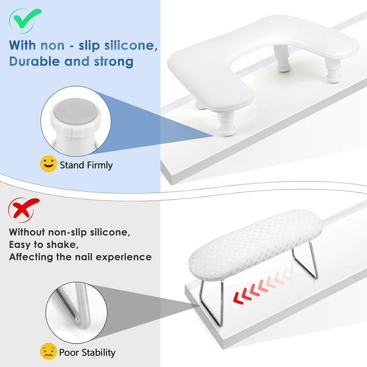 Manicure Arm Rest for Nails Tech: U-Shaped Adjustable Nail Armrest - White PU Leather Hand Stand Rest for Manicurists